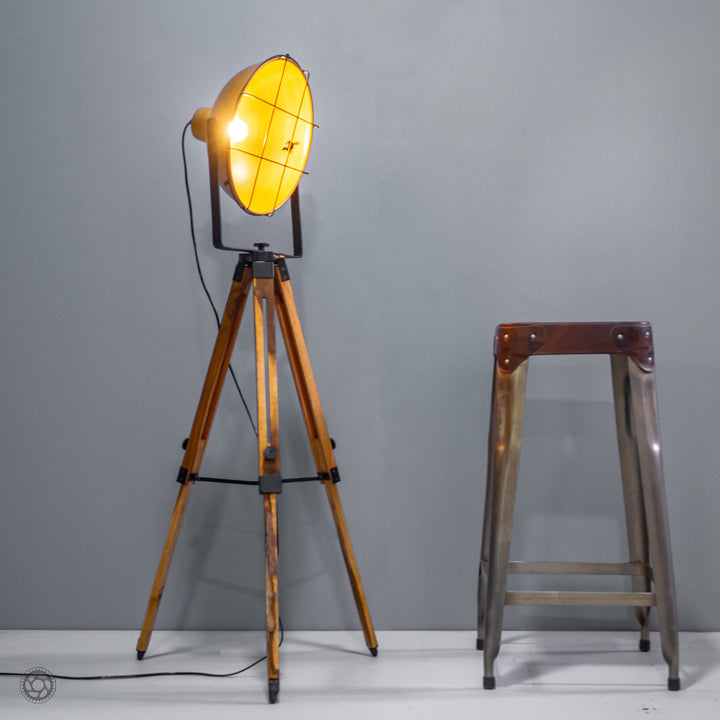 Barn Style Loft Metal and Wood Tripod Floor Lamp - The Black Steel
