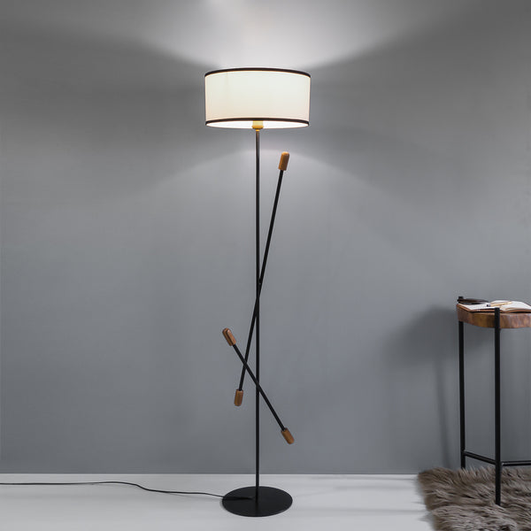Teak Bud Floor Lamp With White Lampshade - The Black Steel